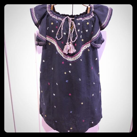 BANJARA Cotton Embroidered Navy Blue Boho Sheath Dress Women's Size S - Picture 1 of 8